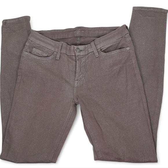 7 FOR ALL MANKIND The Skinny Jeans Sparkle Gray Greige Sz 28 Stretch 7FAM - Picture 1 of 12